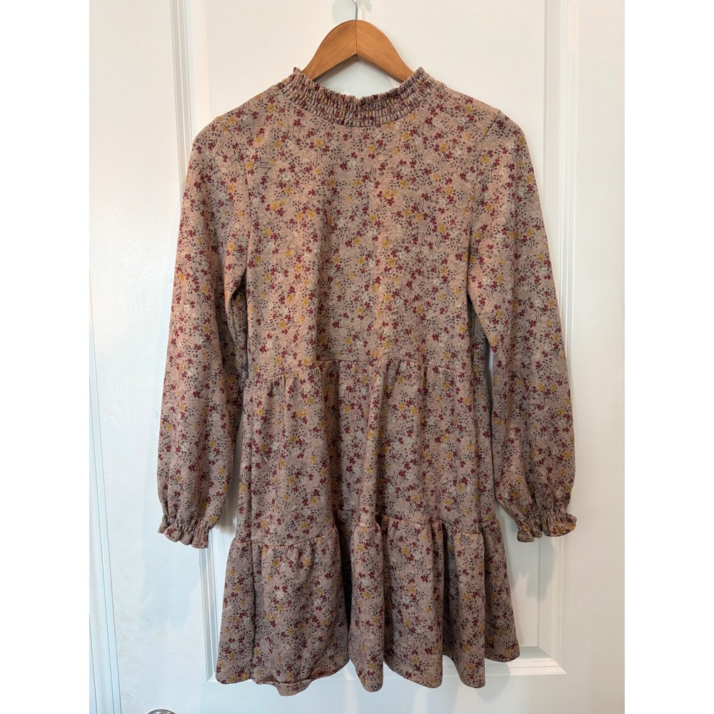 Copper Key Women Floral Tiered Mini Dress Smocked Mock Neck Long Sleeve XL